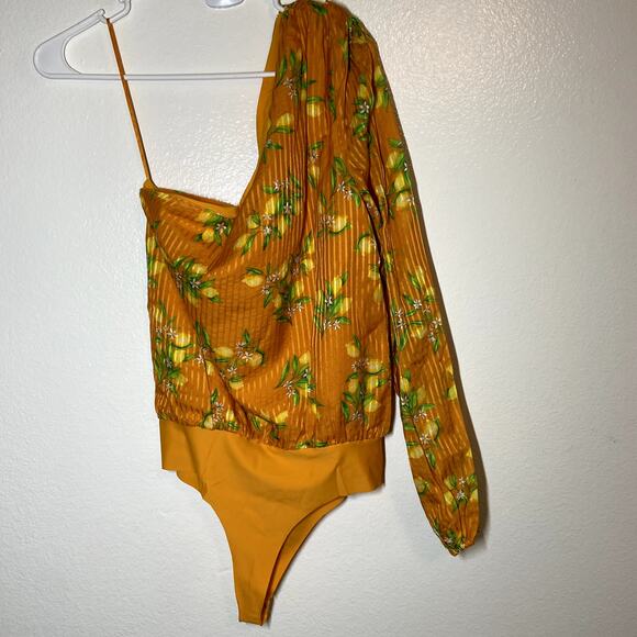 Cami NYC The Lenore Silk Bodysuit One Shoulder Long Sleeve Yellow Citrus S NWT - Picture 5 of 5